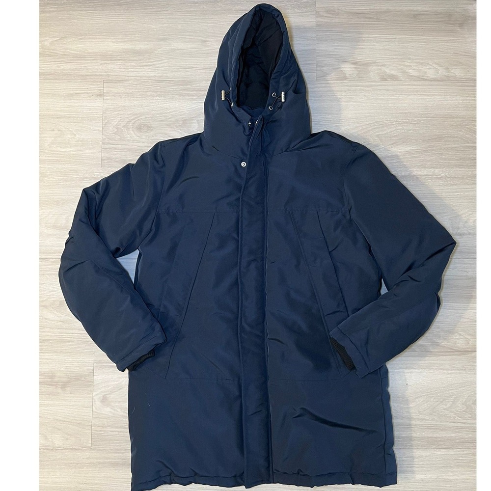 Primark Men's Navy Blue Hooded Parka Jacket Medium Shower Resistant Thermal